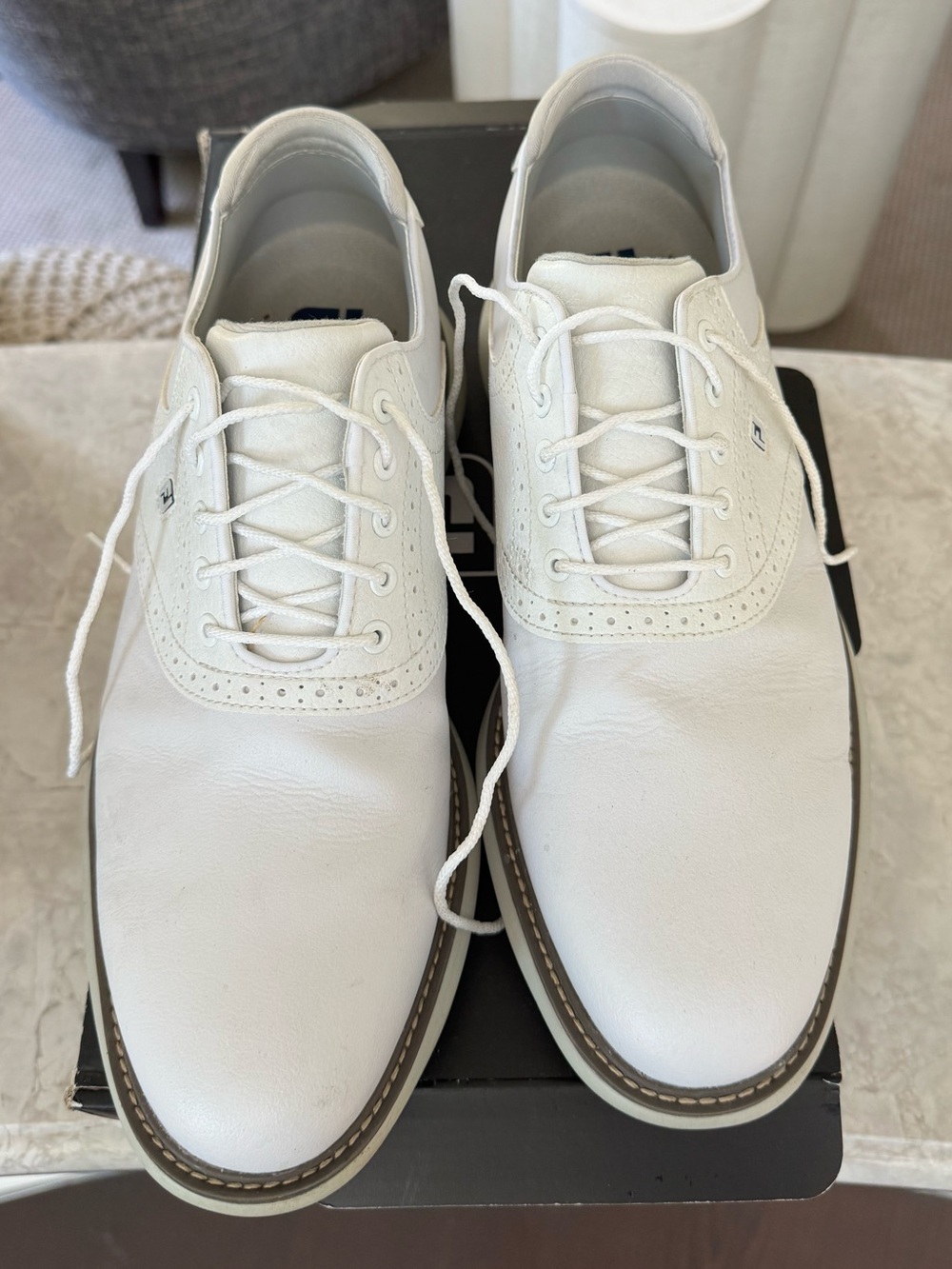 Men's Footjoy White Golf Lace-Up Shoes, size 11 wide.